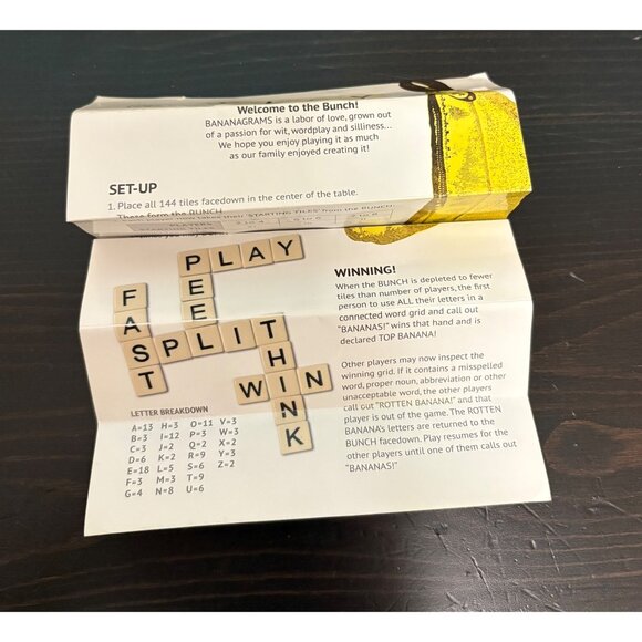 Bananagrams Word Game In Yellow Banana Pouch Letter Tiles Word-Race Game - Picture 7 of 7